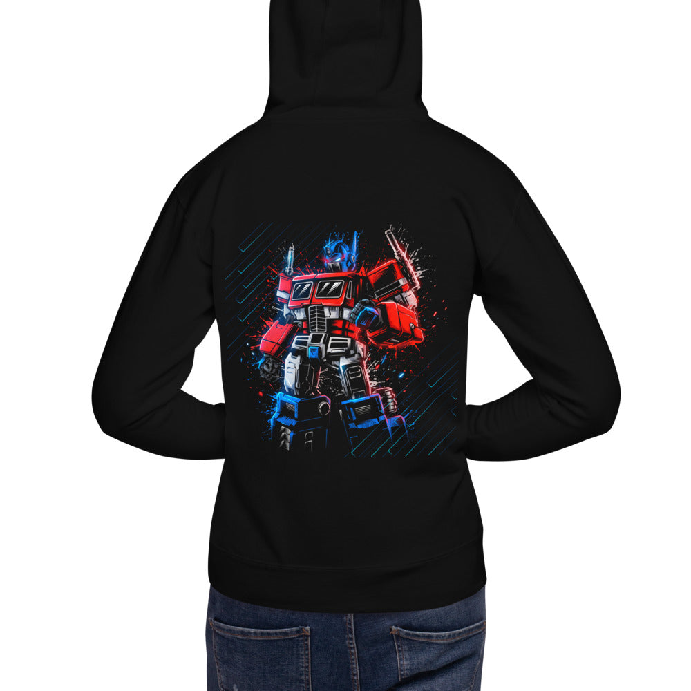 Hoodie Optimus Prime Neon Paint Splatter - Modelo masculino espalda