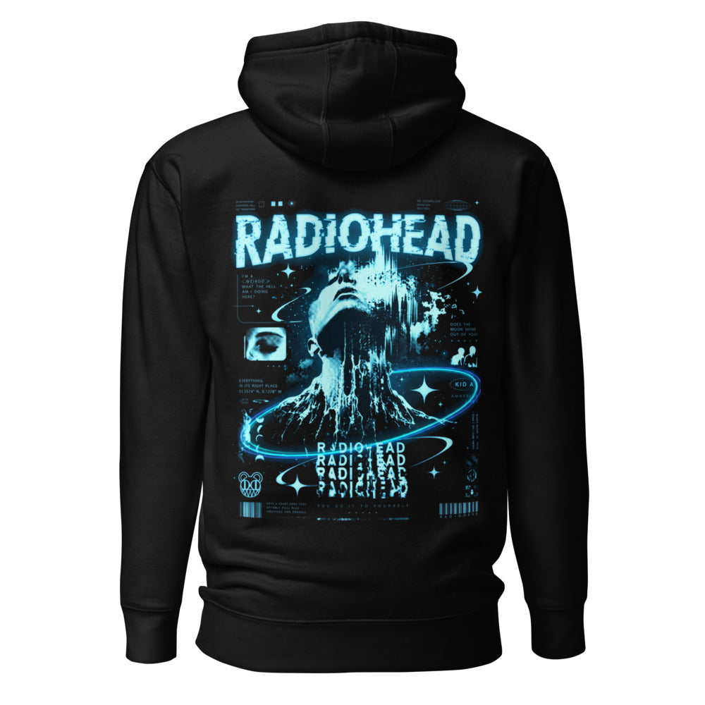 Hoodie Radiohead Kid A Cyan Glitch Face - Espalda