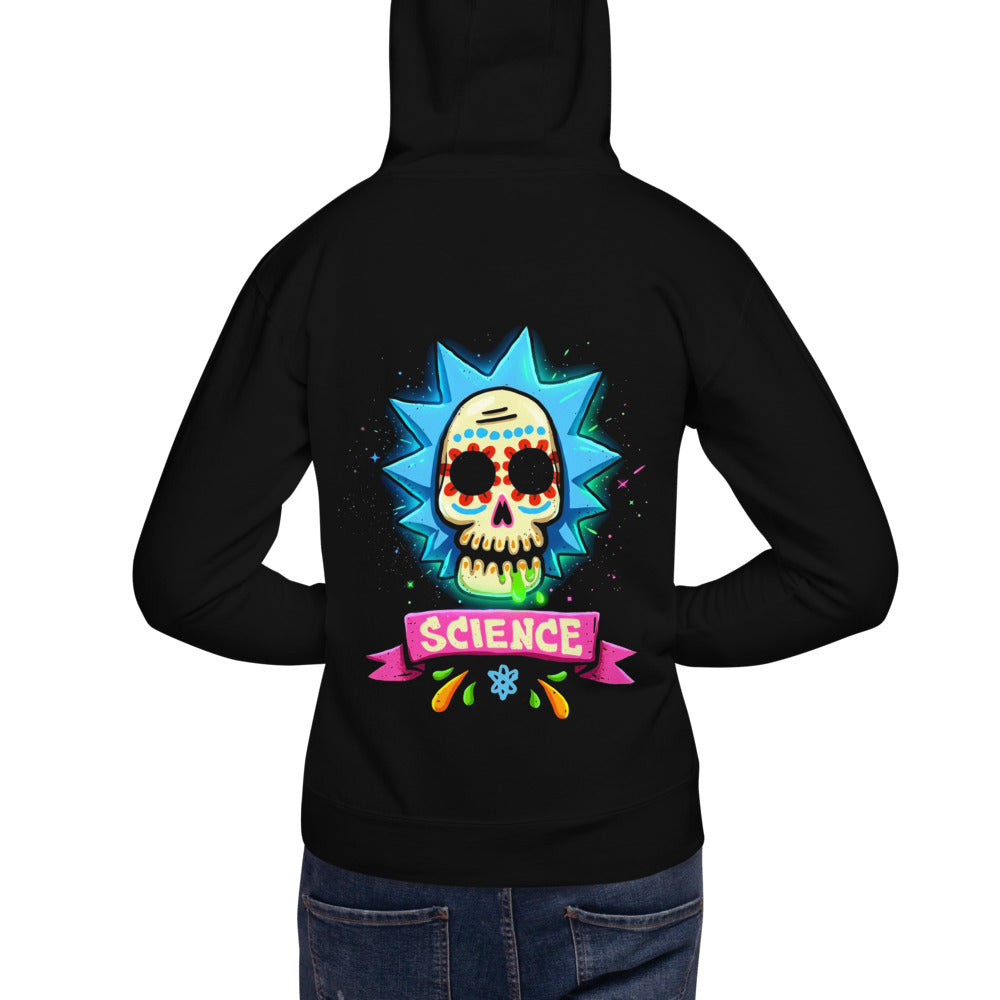 Hoodie Rick Sanchez Sugar Skull Science - Modelo masculino espalda