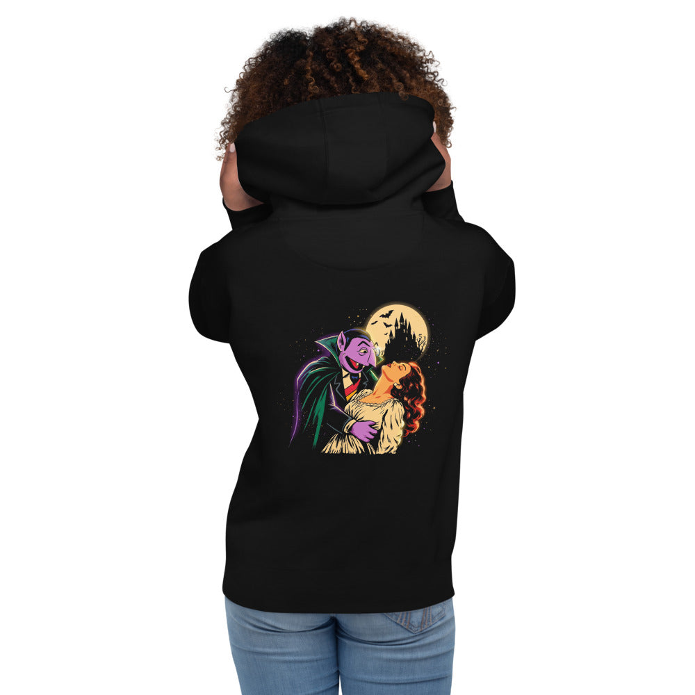 Hoodie Sesame Street Count Von Count Vampire Moon - Modelo femenina espalda