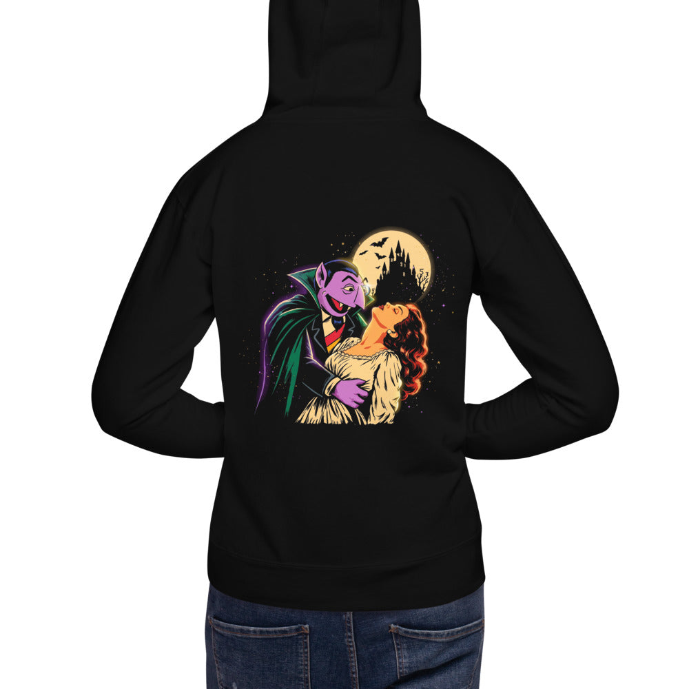 Hoodie Sesame Street Count Von Count Vampire Moon - Modelo masculino espalda
