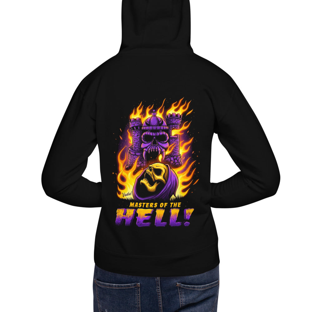 Hoodie Skeletor Castle Grayskull Flames - Modelo masculino espalda