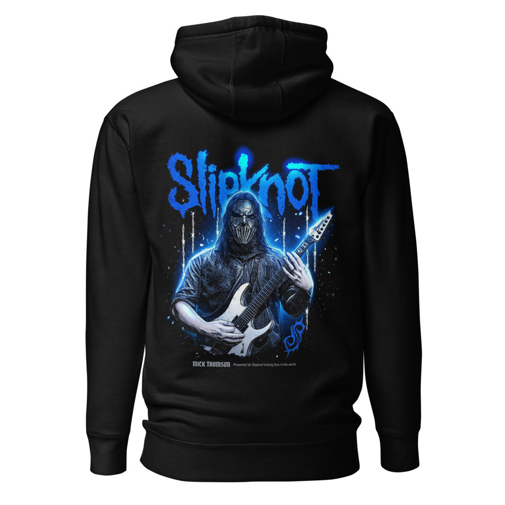 Hoodie Slipknot Blue Neon Mask White Guitar - Espalda