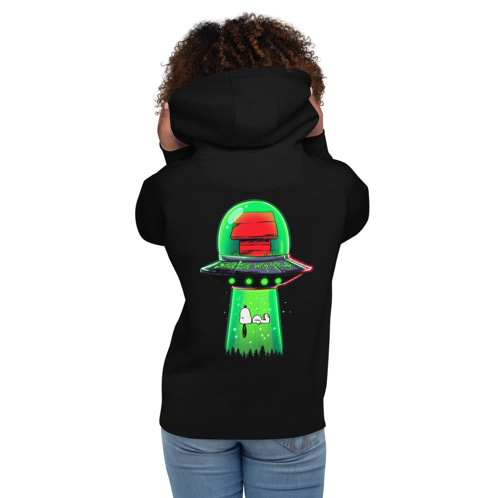 Hoodie Snoopy UFO Snoozin With Style - Modelo femenina espalda