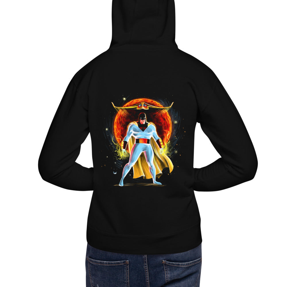 Hoodie Space Ghost Red Sun Cosmic - Modelo masculino espalda