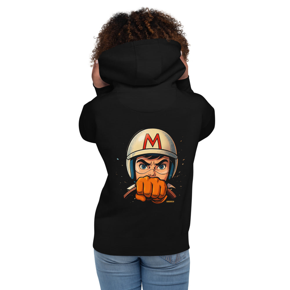 Hoodie Speed Racer Helmet Fist - Modelo femenina espalda