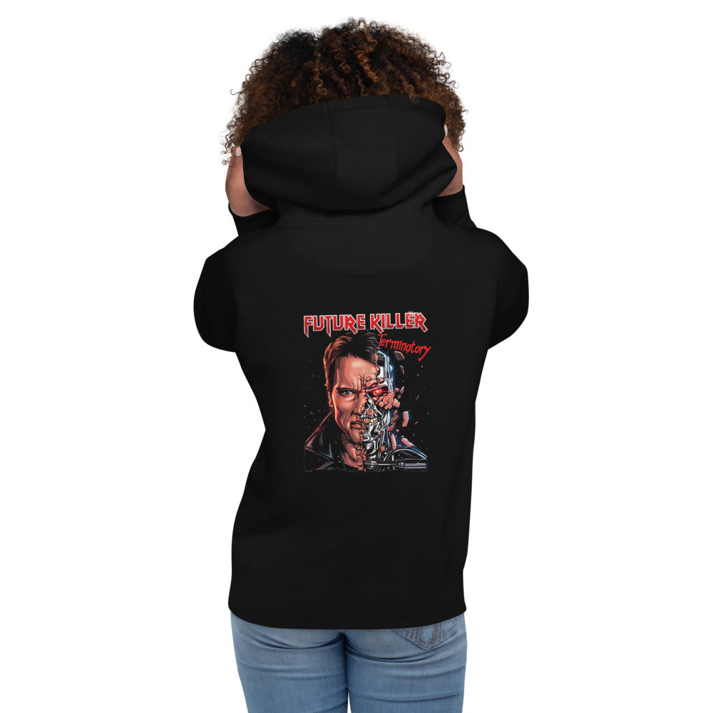 Hoodie Terminator Half Face Heavy Metal - Modelo femenina espalda
