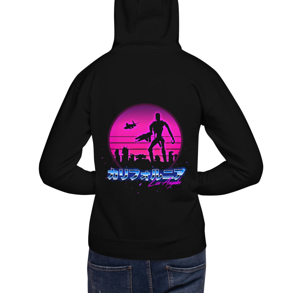 Hoodie Terminator Los Angeles Synthwave Endoskeleton - Modelo masculino espalda