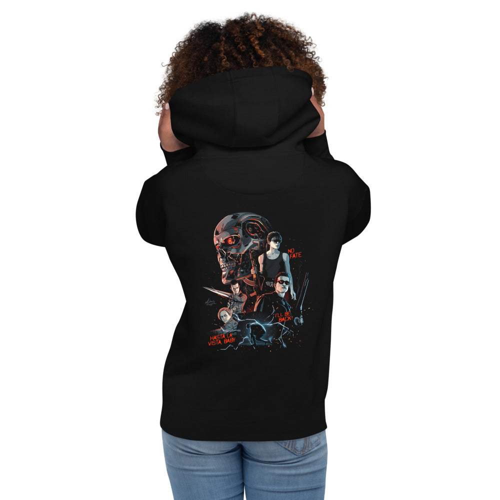 Hoodie Terminator No Fate Hasta La Vista - Modelo femenina espalda