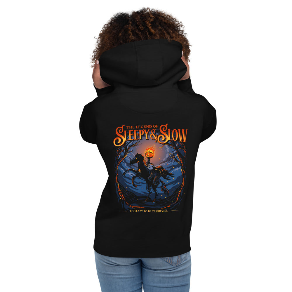 Hoodie The Legend Of Sleepy And Slow Sloth - Modelo femenina espalda