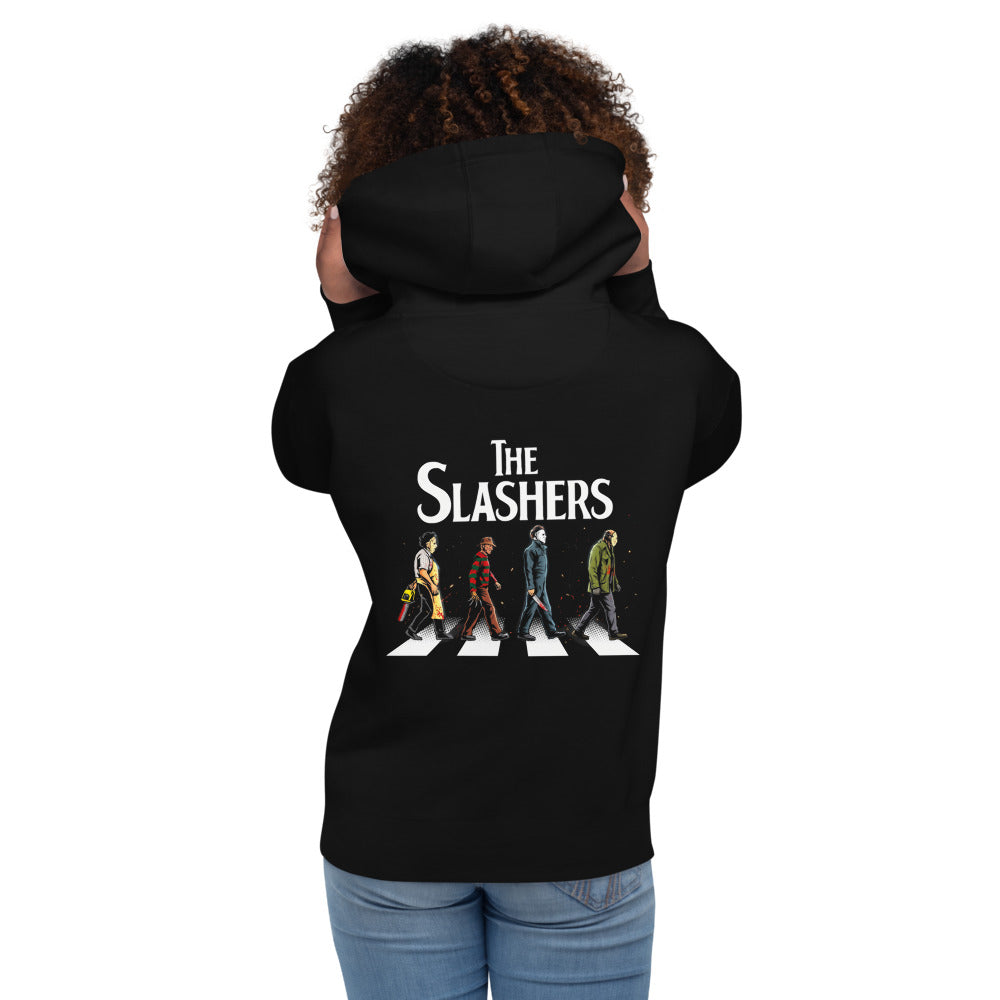 Hoodie The Slashers Horror Icons Crosswalk - Modelo femenina espalda