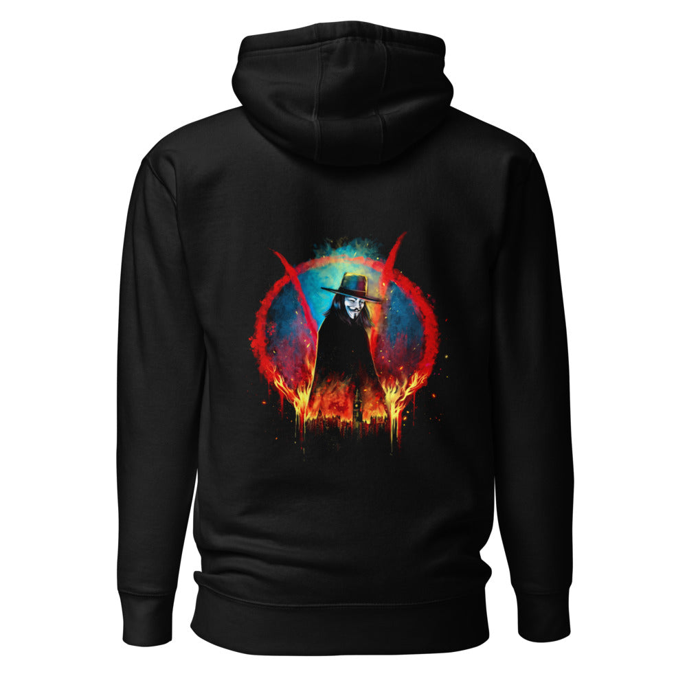 Hoodie V For Vendetta Burning Big Ben Red V - Espalda