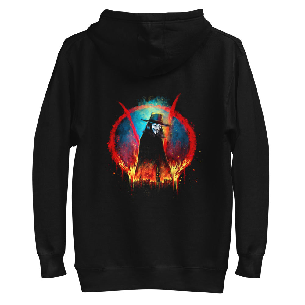 Hoodie V For Vendetta Burning Big Ben Red V - Plano
