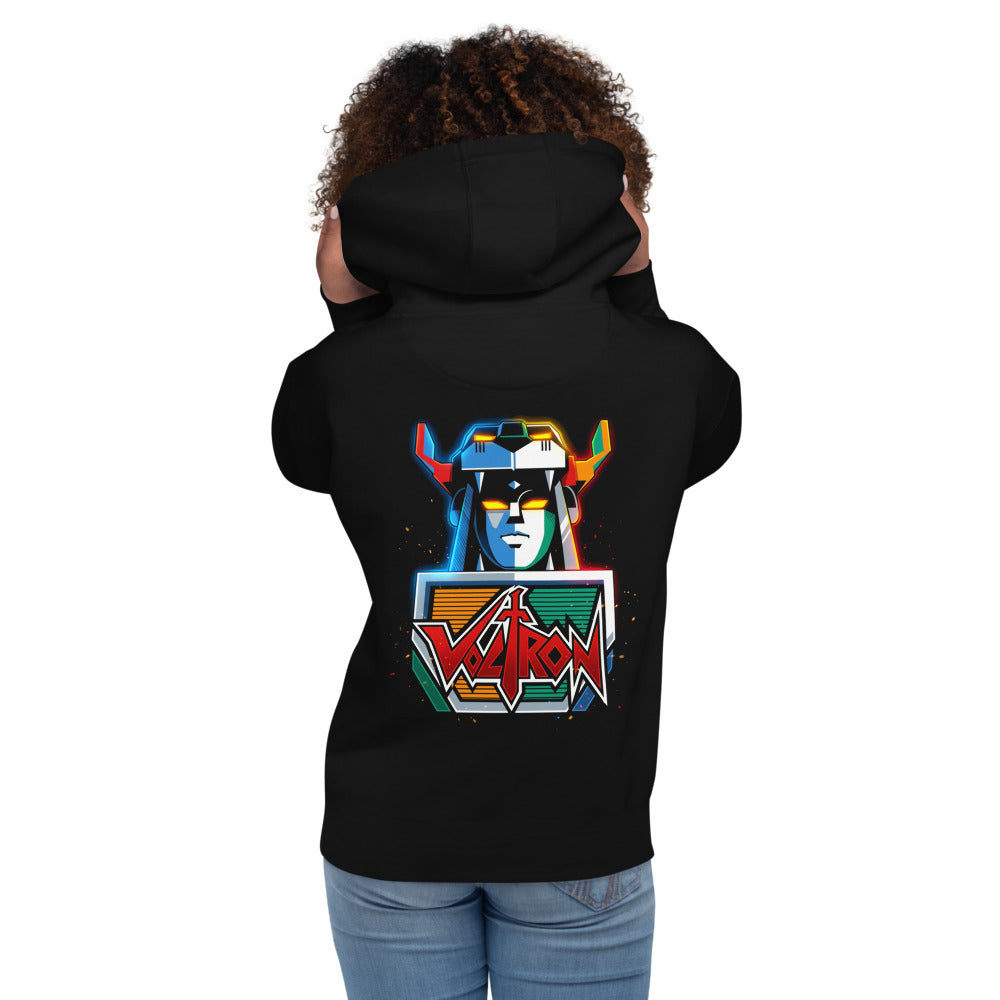 Hoodie Voltron Neon Robot Head Yellow Eyes - Modelo femenina espalda