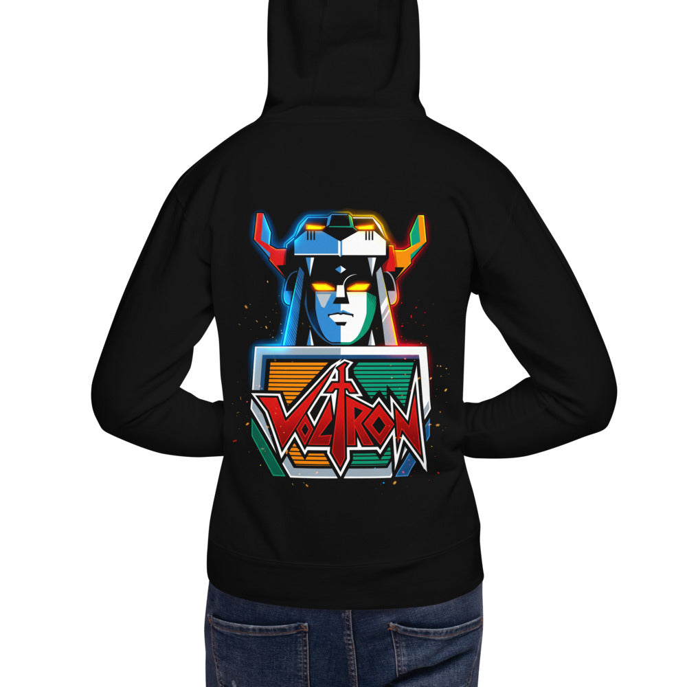 Hoodie Voltron Neon Robot Head Yellow Eyes - Modelo masculino espalda