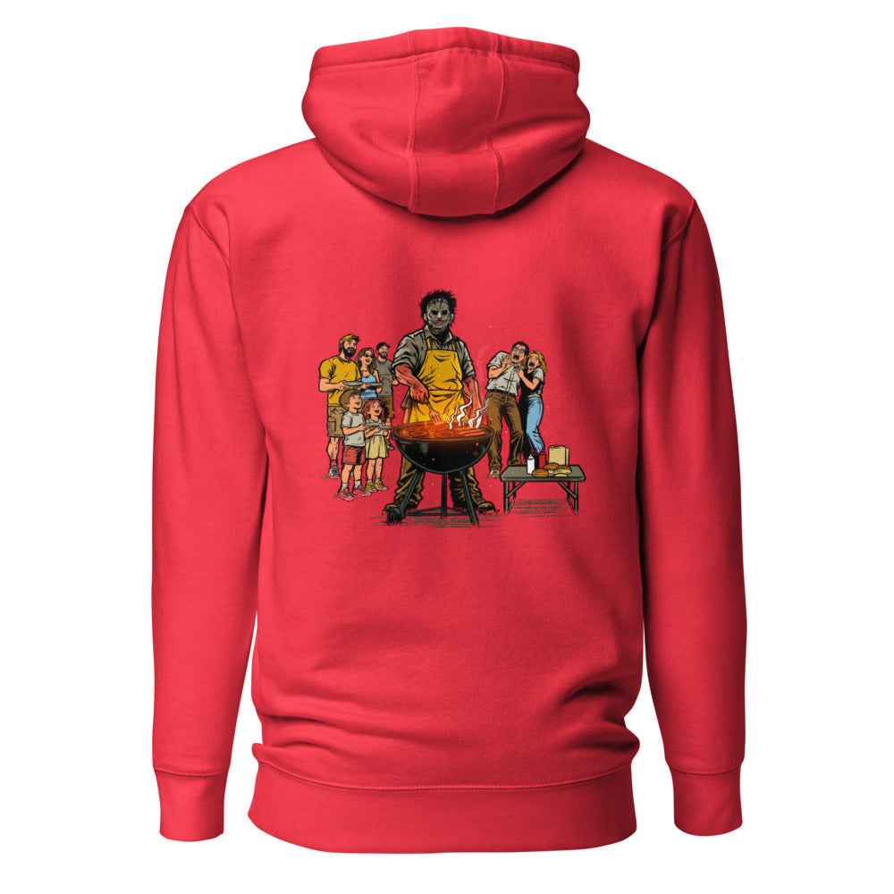 Hoodie Leatherface Backyard BBQ Terrified Guests - Espalda