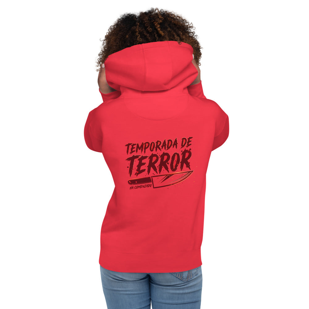 Hoodie Temporada De Terror Ha Comenzado - Modelo femenina espalda