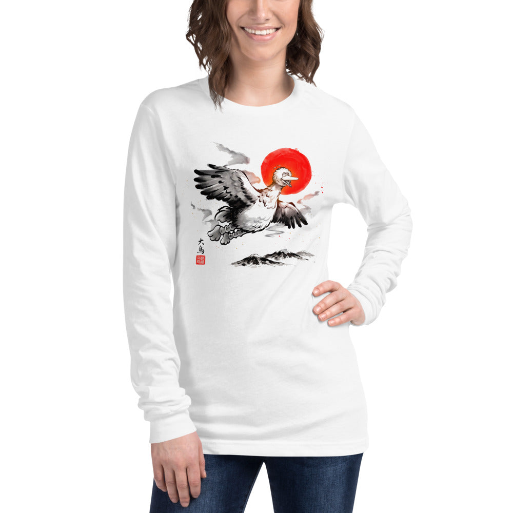 Manga larga Big Bird Ink Wash Flying Red Sun - Modelo femenina