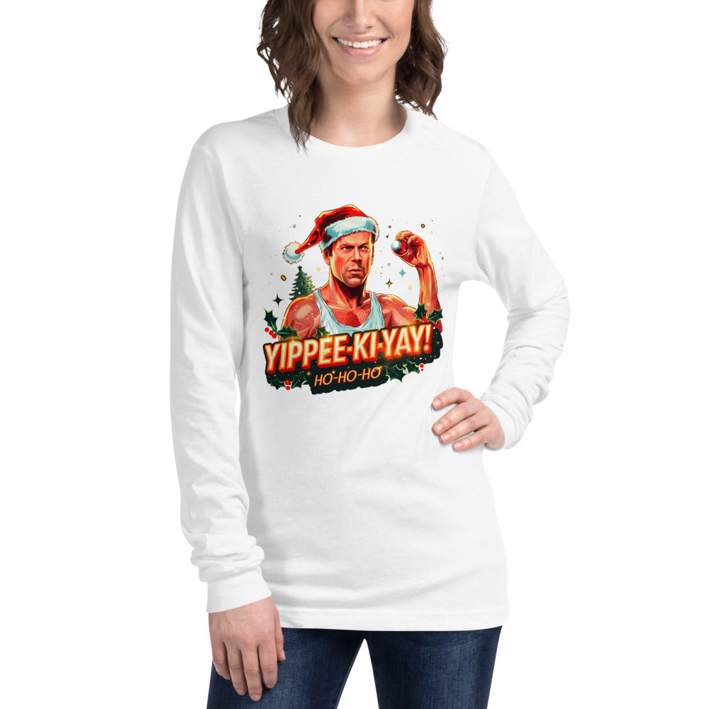 Manga larga Yippee Ki Yay Ho Ho Ho Santa Hat - Modelo femenina