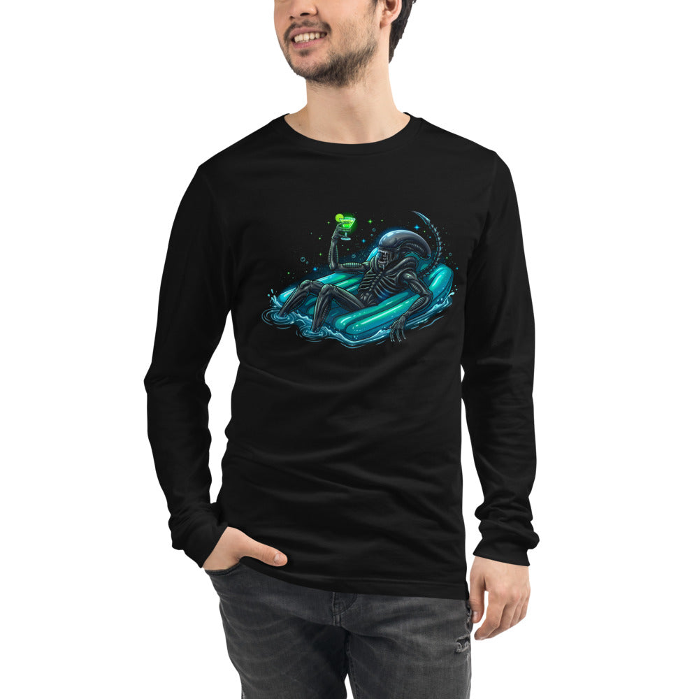 Manga larga Alien Xenomorph Pool Float Green Cocktail - Modelo masculino