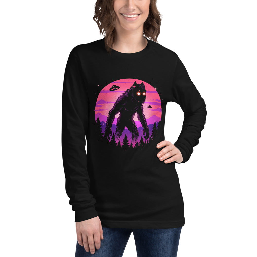 Manga larga Bigfoot UFO Retro Sunset - Modelo femenina
