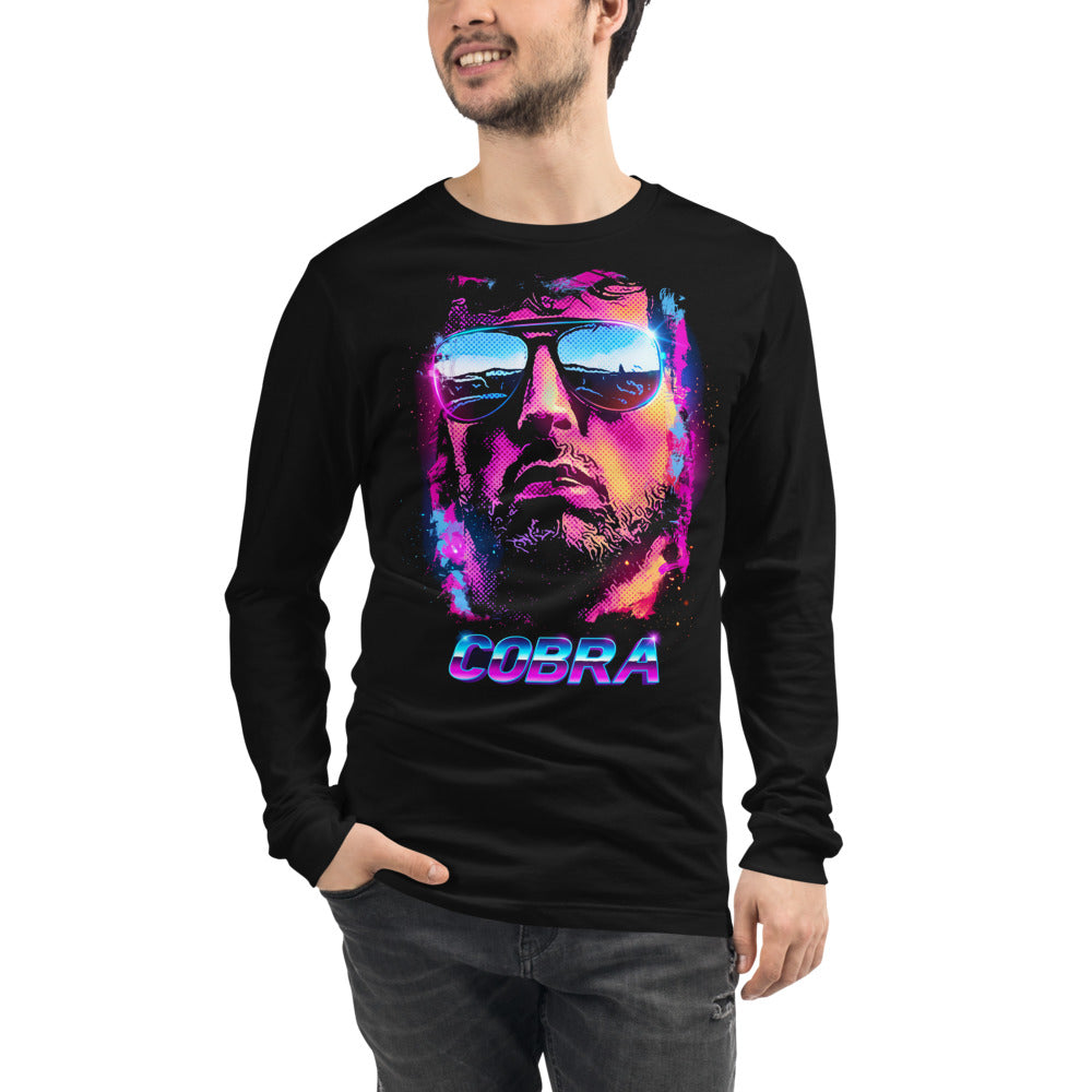 Manga larga Cobra Neon Sunglasses Synthwave - Modelo masculino