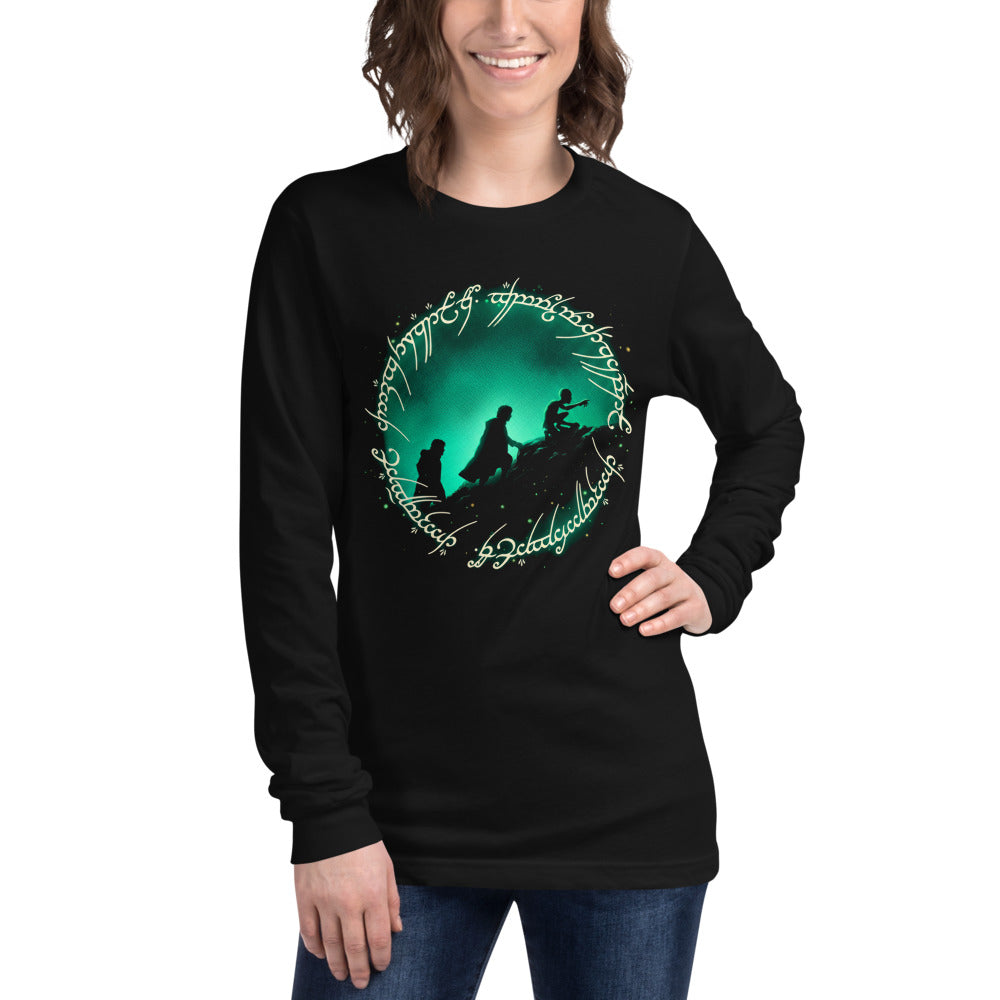 Manga larga Frodo Sam Gollum One Ring Script Green Glow - Modelo femenina