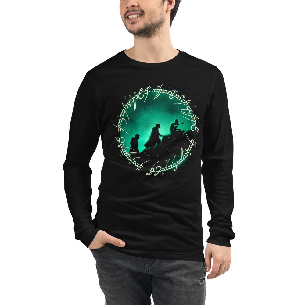 Manga larga Frodo Sam Gollum One Ring Script Green Glow - Modelo masculino