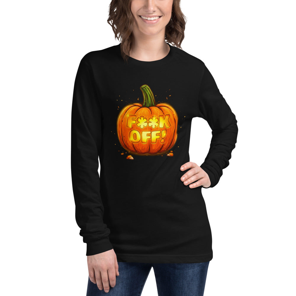 Manga larga Glowing Jack O Lantern Halloween Humor - Modelo femenina