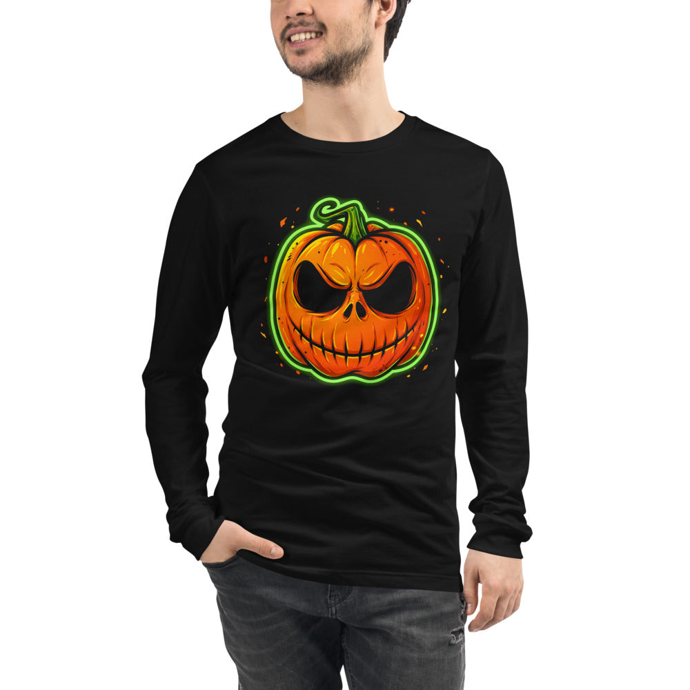 Manga larga Neon Green Skull Jack O Lantern - Modelo masculino