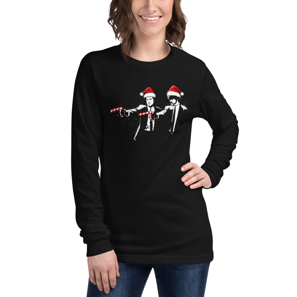 Manga larga Pulp Fiction Santa Hats Candy Canes - Modelo femenina