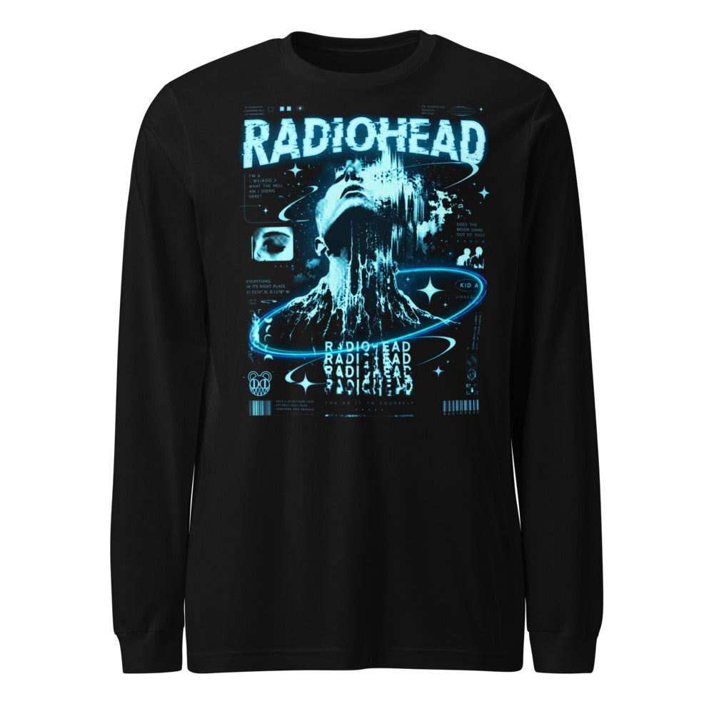 Manga larga Radiohead Kid A Cyan Glitch Face - Frente