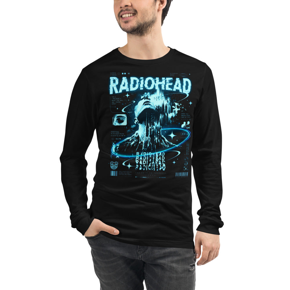 Manga larga Radiohead Kid A Cyan Glitch Face - Modelo masculino