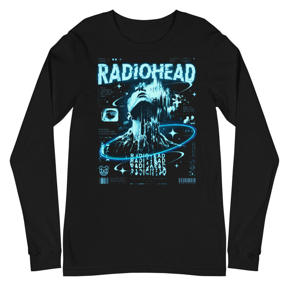 Manga larga Radiohead Kid A Cyan Glitch Face - Plano