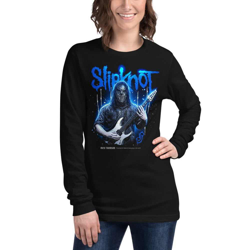 Manga larga Slipknot Blue Neon Mask White Guitar - Modelo femenina