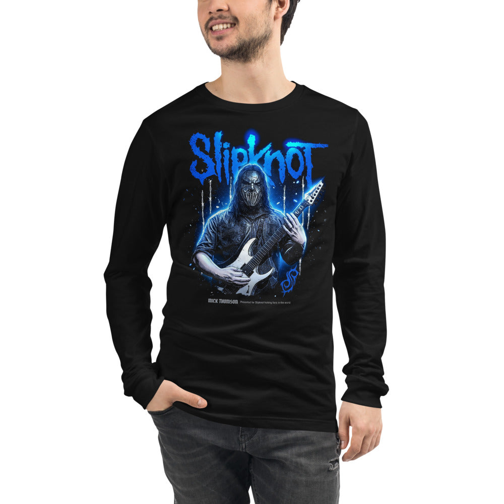 Manga larga Slipknot Blue Neon Mask White Guitar - Modelo masculino