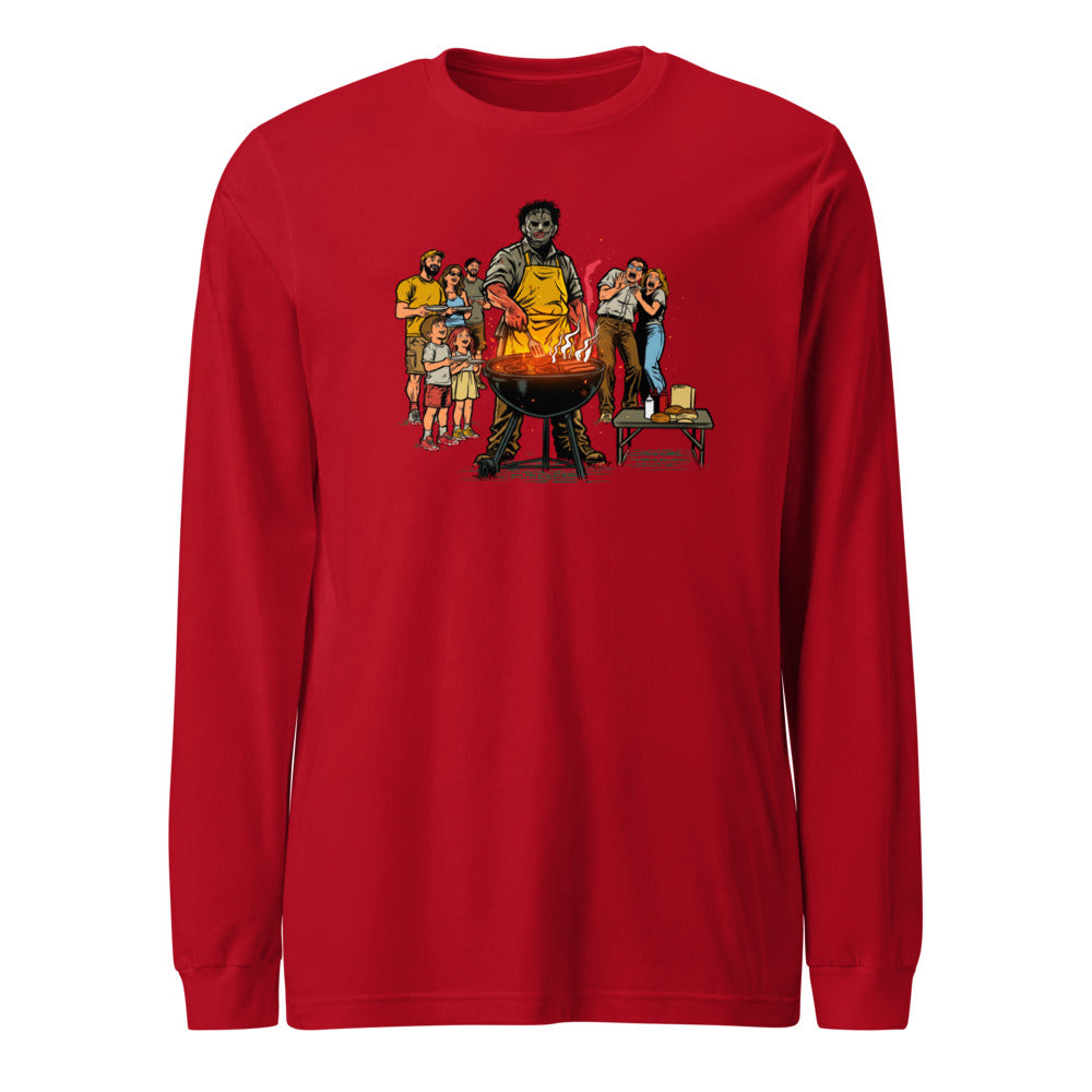 Manga larga Leatherface Backyard BBQ Terrified Guests - Frente