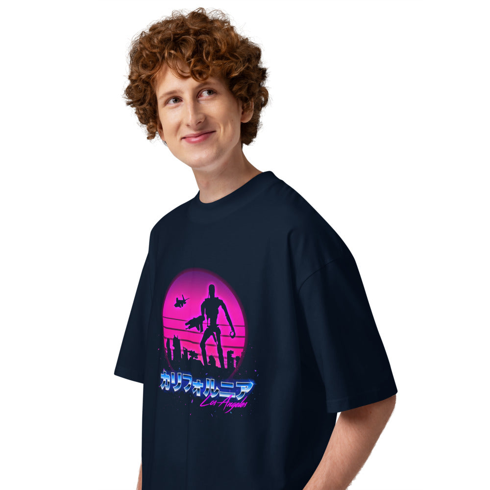 Oversize Terminator Los Angeles Synthwave Endoskeleton - Modelo masculino lateral