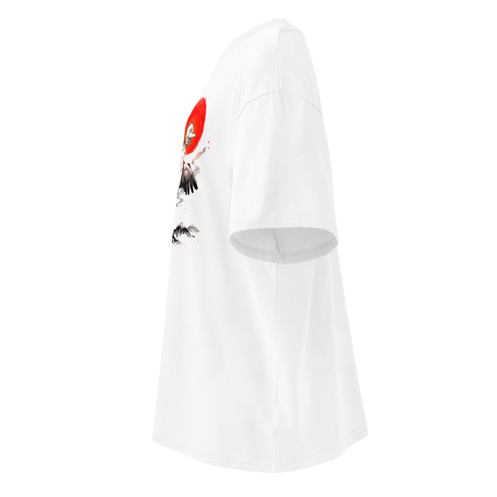 Oversize Big Bird Ink Wash Flying Red Sun - Lateral fantasma