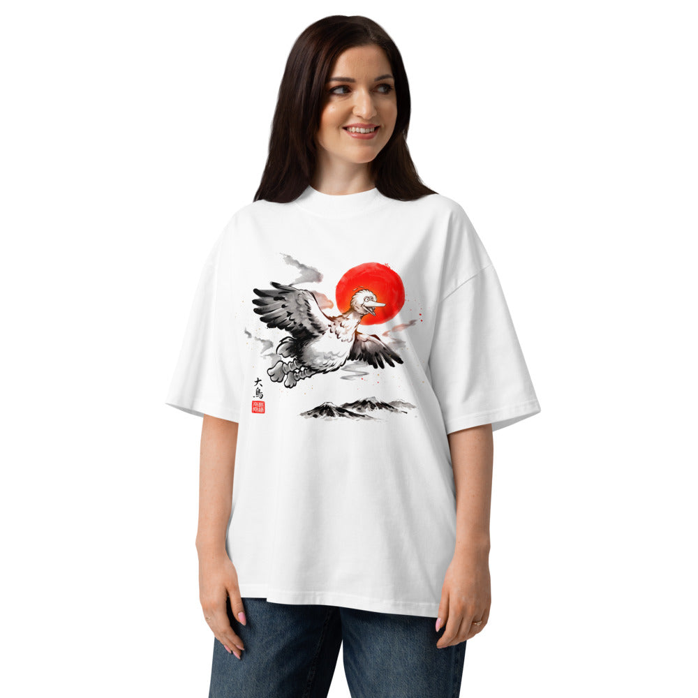 Oversize Big Bird Ink Wash Flying Red Sun - Modelo femenina