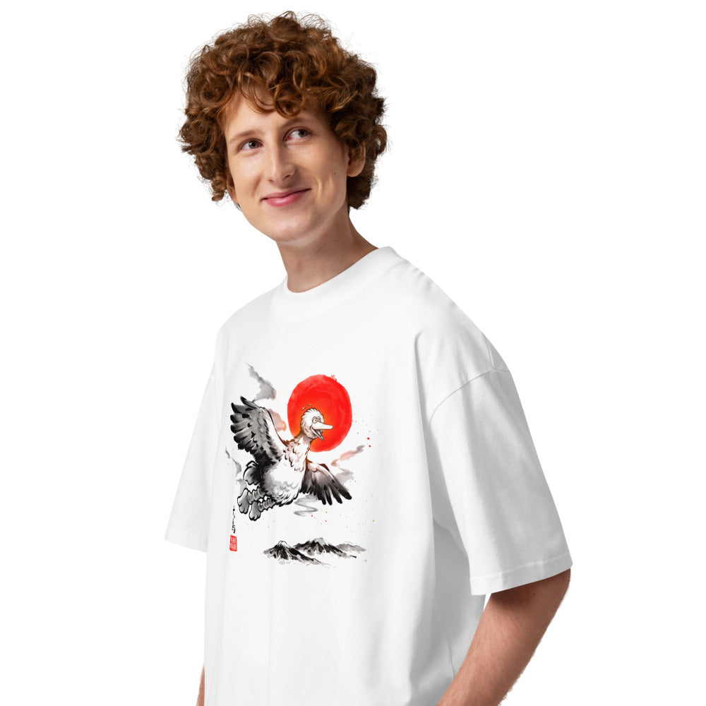 Oversize Big Bird Ink Wash Flying Red Sun - Modelo masculino lateral