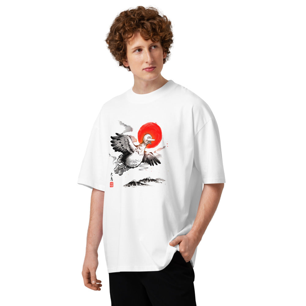 Oversize Big Bird Ink Wash Flying Red Sun - Modelo masculino