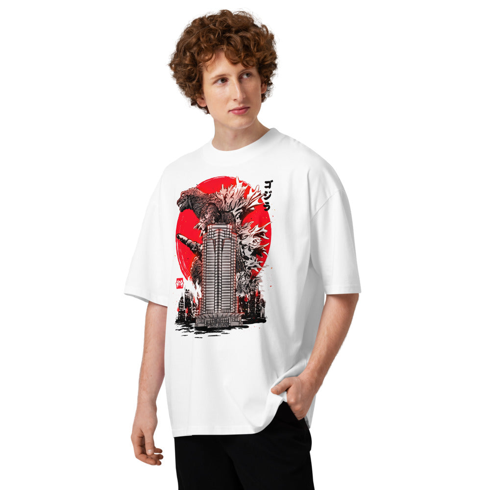 Oversize Godzilla Sumi-e Red Sun Skyscraper - Modelo masculino