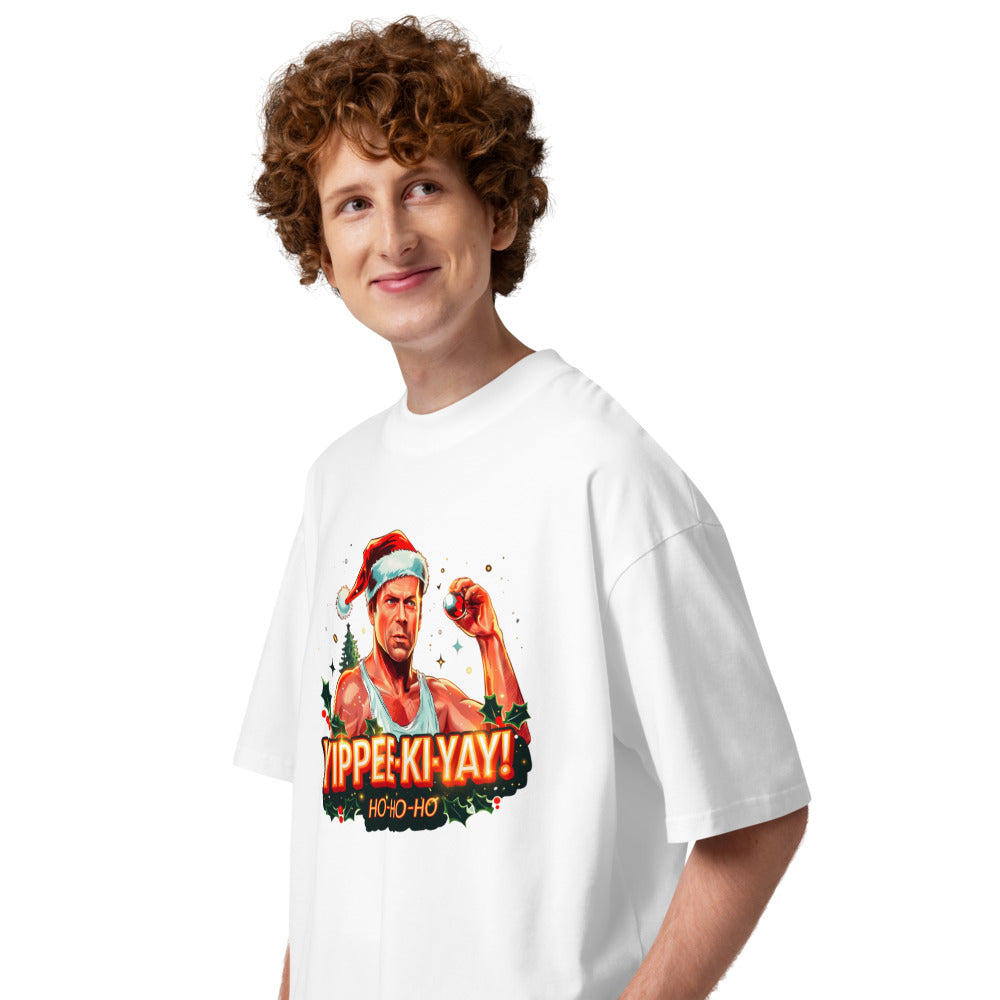 Oversize Yippee Ki Yay Ho Ho Ho Santa Hat - Modelo masculino lateral