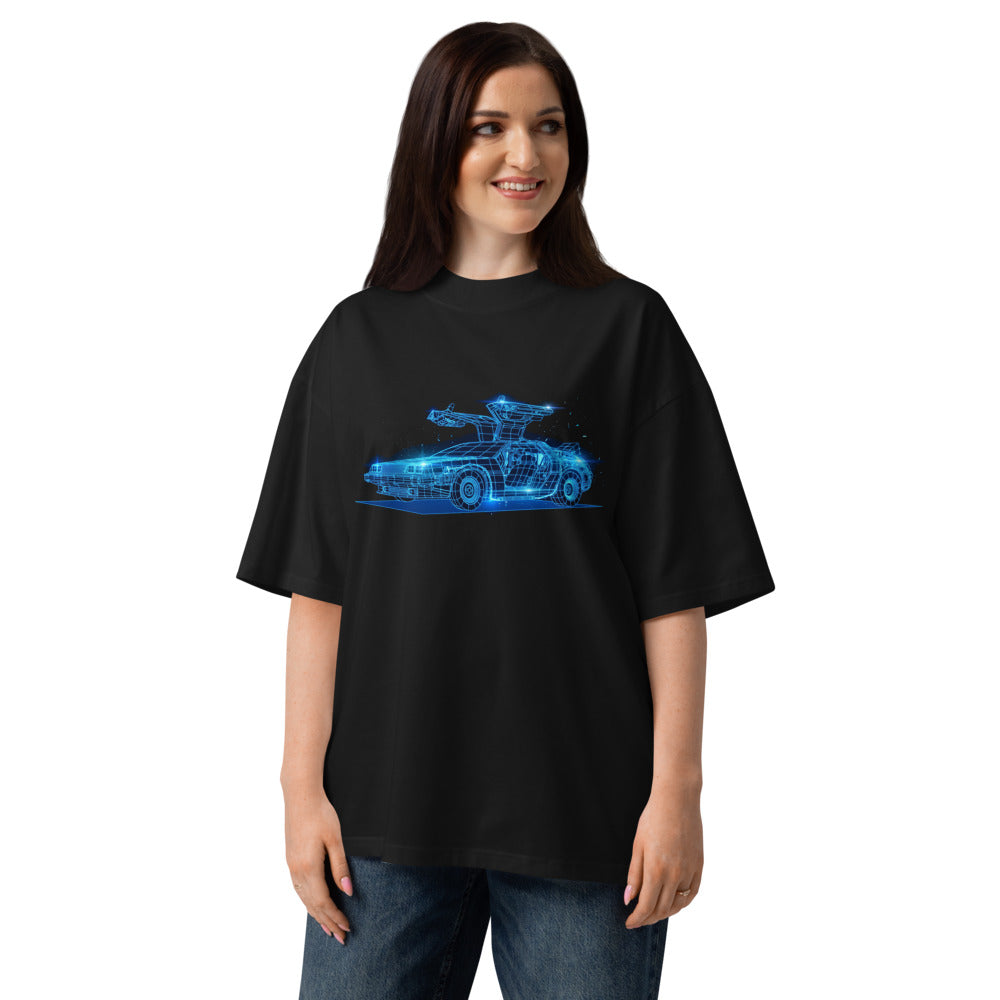 Oversize Back To The Future DeLorean Neon Wireframe - Modelo femenina