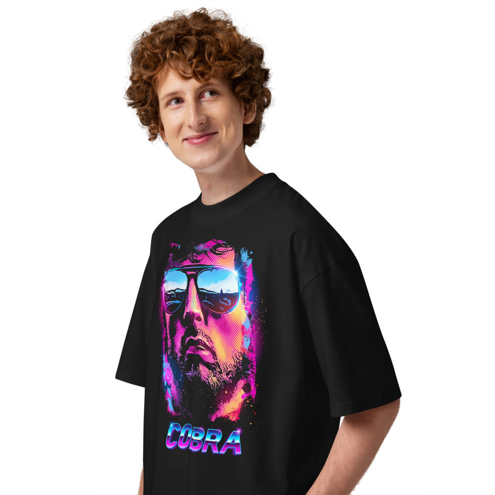 Oversize Cobra Neon Sunglasses Synthwave - Modelo masculino lateral