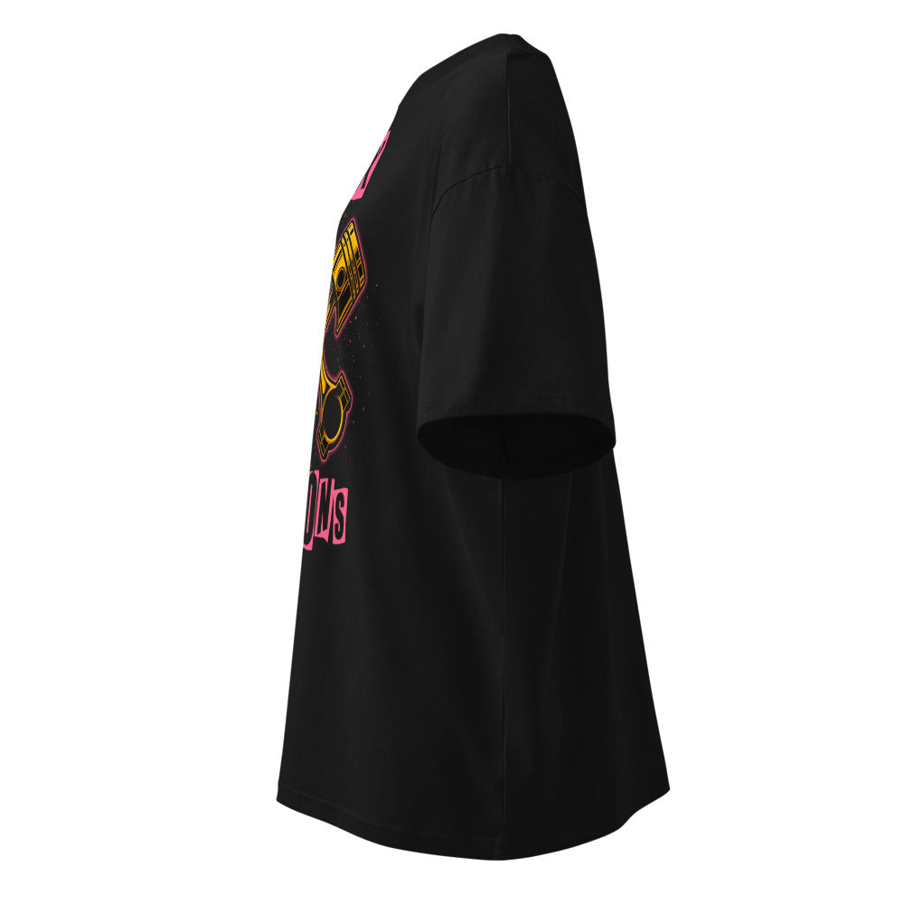 Oversize Crossed Golden Pistons Punk Pink Letters - Lateral fantasma