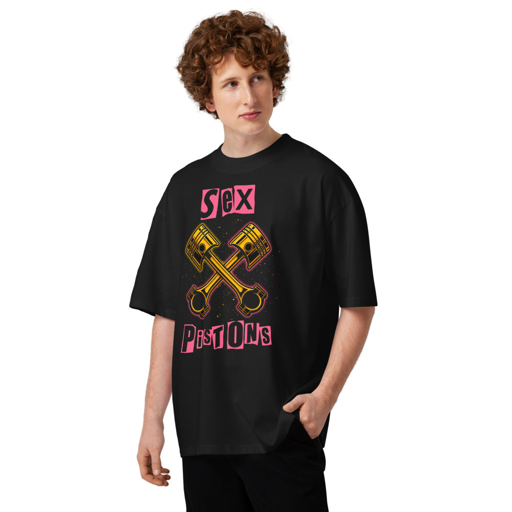 Oversize Crossed Golden Pistons Punk Pink Letters - Modelo masculino