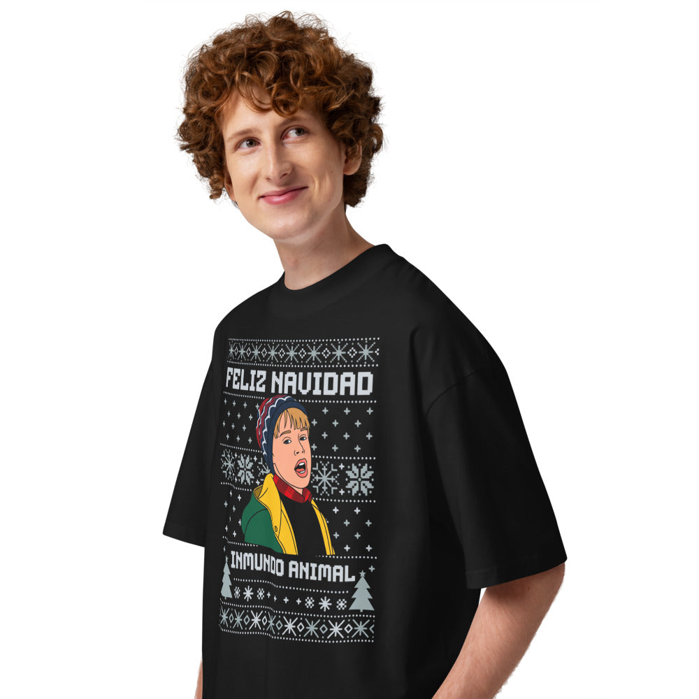 Oversize Feliz Navidad Inmundo Animal Suéter Feo - Modelo masculino lateral
