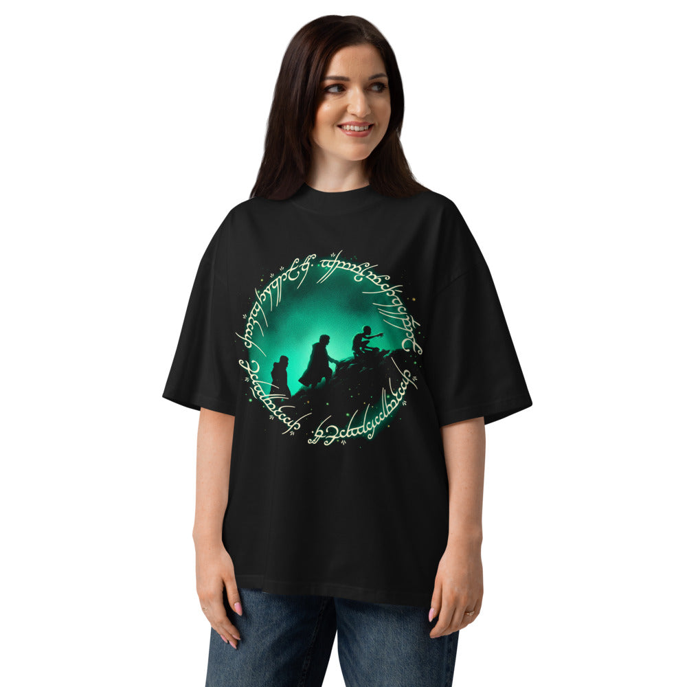 Oversize Frodo Sam Gollum One Ring Script Green Glow - Modelo femenina